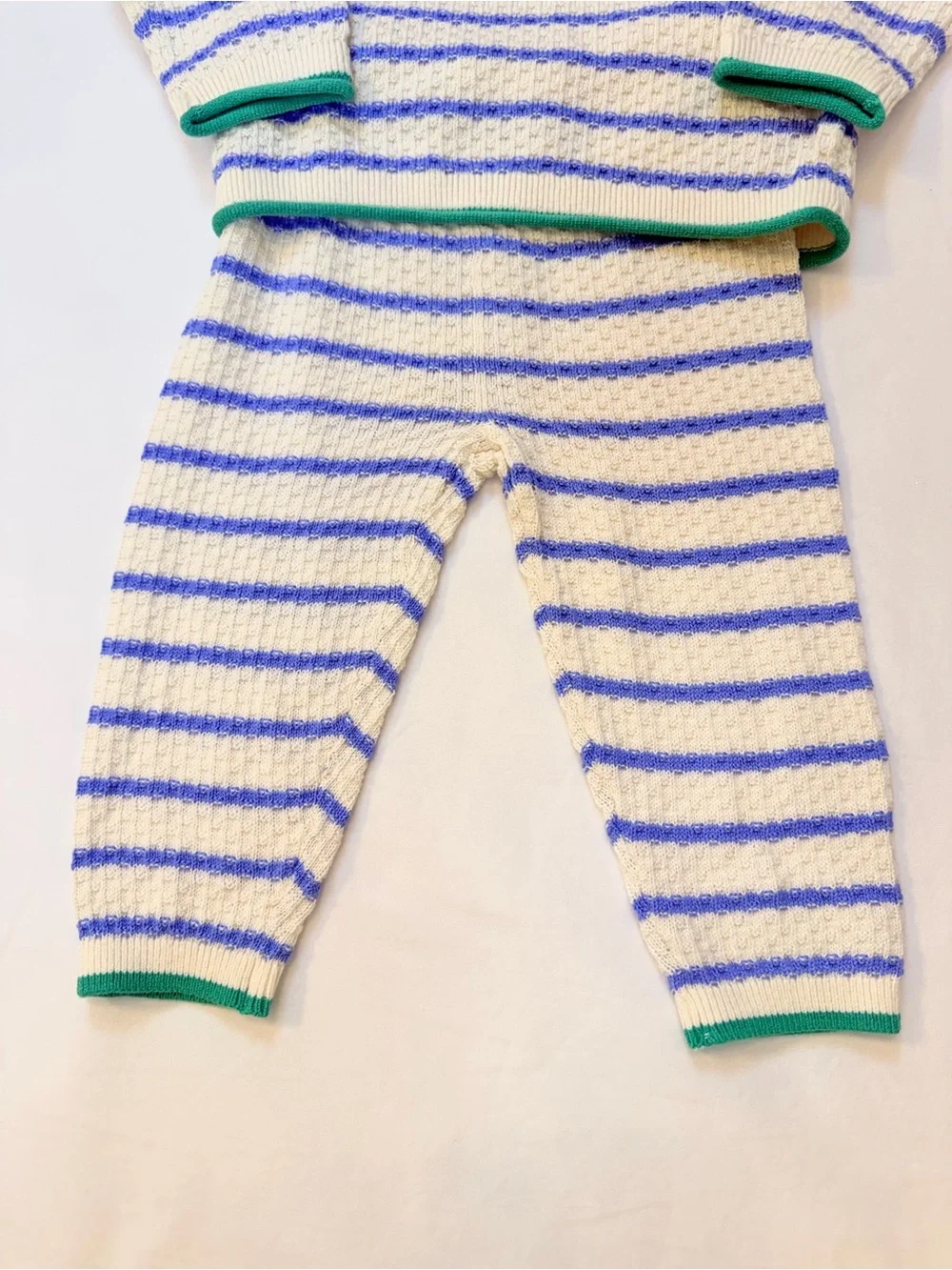 Baby GAP Cream & Lake Blue Striped Cotton Knit Set Kelly Green Detailing 12-18M